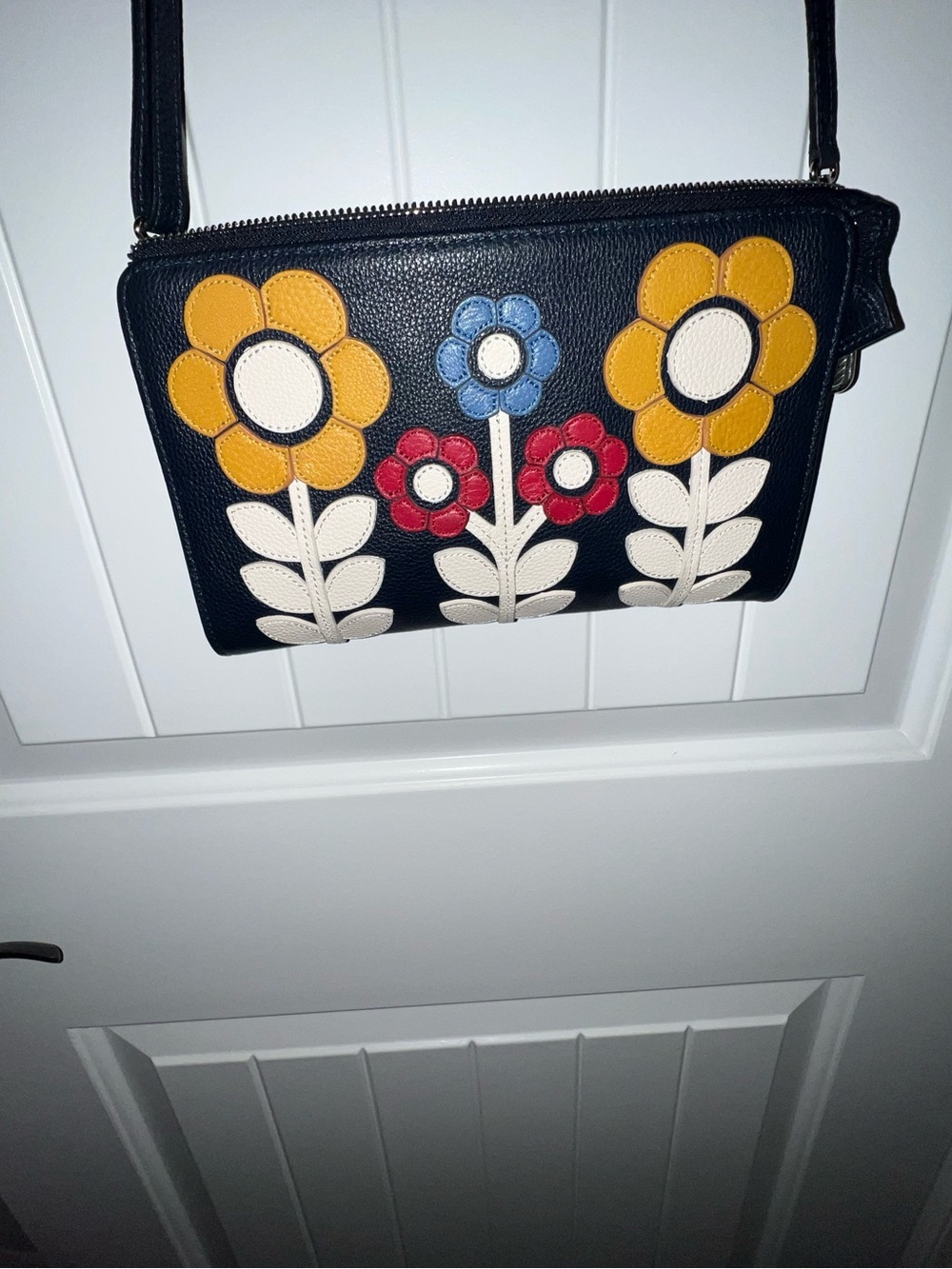 Brighton navy leather Floral Appliqué Crossbody Bag - Multicolor Flowers